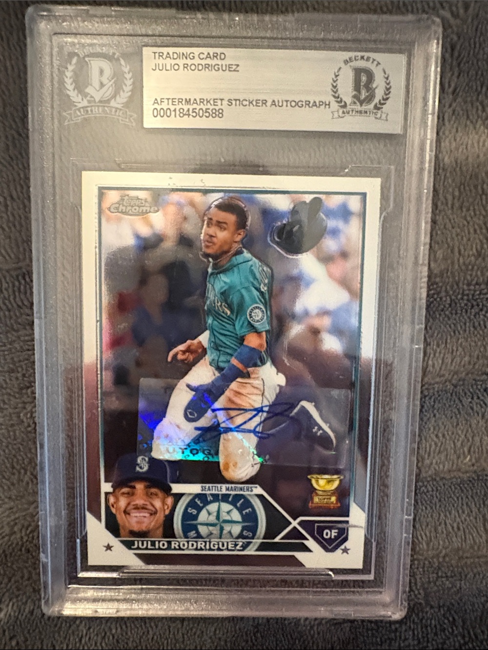 Julio Rodriguez Topps chrome aftermarket sticker autograph Beckett authentic